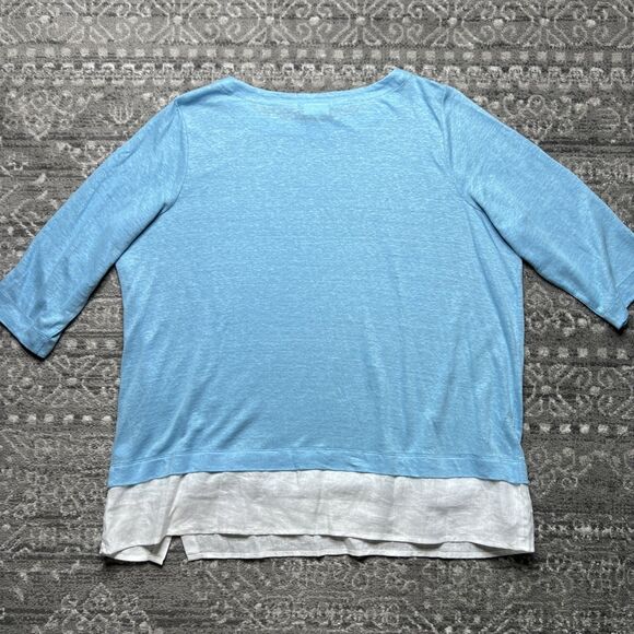 J. Jill Love Linen Tunic Blouse 2X Blue Knit Linen 3/4 Sleeve Layered Lagenlook - Picture 8 of 8